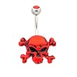 Stainless Steel Belly Ring with Red Crystals - Dangling Skull with Crossbones