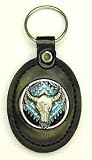 Large Deluxe Leather & Pewter Key Ring - Buffalo Skull - Deluxe Leather & Pewter Key Ring
