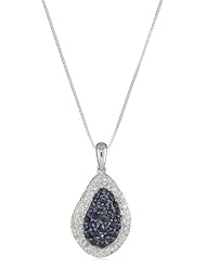 14k White Gold Blue Sapphire and Diamond Pendant Necklace, 18"