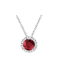 Ruby Pendant Necklace with Diamonds in 14K White Gold
