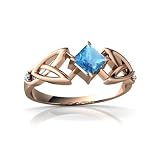 14k Rose Gold Square Genuine Blue Topaz Celtic Knot Ring