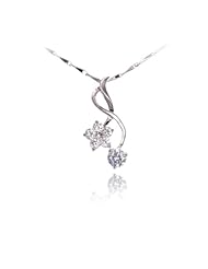 Fashion Plaza Rhodium Plated 925 Sterling Silver Flower Pendant with Cubic Zircon 18" Sterling Silver Chain S-N10