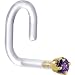 18 Gauge 1/4" Yellow Gold 1.5mm Genuine Amethyst Bioplast Nose Ring