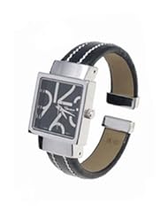 Geneva Platinum 12700212 Womens White Stitch Cuff Watch-BLACK