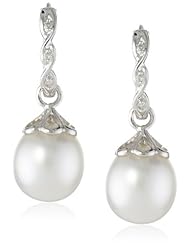 14k White Gold, South Sea Cultured Pearl and Diamond Earrings (0.03 cttw, GH Color, I1-I2 Clarity)