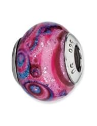 Sterling Silver Pink And Purple Swirls Overlay Glass Charm