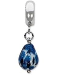 Sterling Silver Blue w/Glitter Overlay Glass Dangle Charm