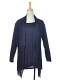 Anna-Kaci S/M Fit Simple Black Long Sleeve Everyday Dress w Cardigan-Like Wrap