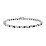 Sterling Silver Genuine Sapphire S Bar Tennis Bracelet w  Diamond-Accent, 7.25