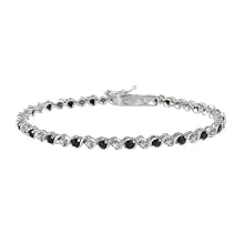 Sterling Silver Genuine Sapphire "S" Bar Tennis Bracelet w/ Diamond-Accent, 7.25"