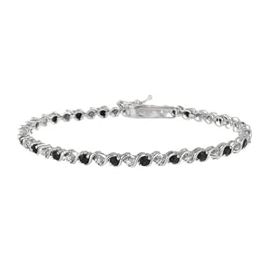Sterling Silver Sapphire S Bar Tennis Bracelet with Diamond-Accent, 7.25 by 