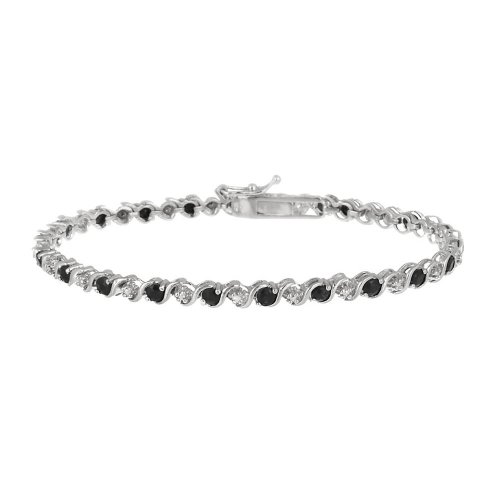 Sterling Silver Genuine Sapphire “S” Bar Tennis Bracelet w/ Diamond-Accent, 7.25″