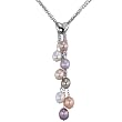 Multi-Color Cultured Pearl Multi-Strand Silver Chain Lariat w. Heart Shaped Crystal Slider