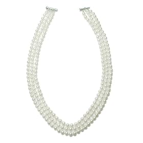 Sterling Silver 3-Strand White A Grade 5.5-6mm Freshwater Cultured Pearl... by 