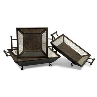 IMAX Three Mirrored Trays With Handles In Graduating Sizes