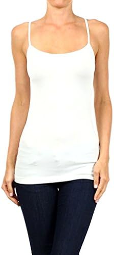 AshopZ Ladies Summer Tank Top with Spaghetti Straps, Seamless, White
