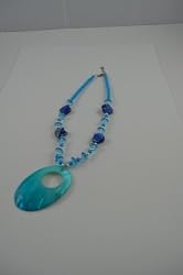 Necklace Oval Shell with Beads BLUE, 3" extensions