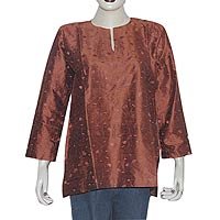 Kurti India Clothes Red Top Blouse Womens Summer Fashion Embroidery Size M (tps020)