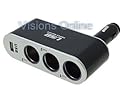 Visions 12 Volt 3 Way Socket with 1 USB Charger Cigarette Lighter Car Adapter for Ipod, Cell Phones, Mp3 Players, GPS and More.