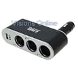 Visions 12 Volt 3 Way Socket with 1 USB Charger Cigarette Lighter Car Adapter for Ipod, Cell Phones, Mp3 Players, GPS and More / IPhone 3Gs Compatible