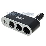 Visions 12 Volt 3 Way Socket with 1 USB Charger Cigarette Lighter Car Adapter for Ipod, Cell Phones, Mp3 Players, GPS and More / Iphone 3gs /Iphone 4 Compatible