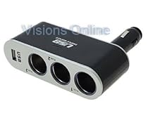 Visions 12 Volt 3 Way Socket with 1 USB Charger Cigarette Lighter Car Adpater For, Cell Phones , Mp3 Players, GPS and More.