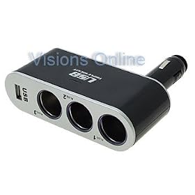 Visions 12 Volt 3 Way Socket with 1 USB Charger Cigarette Lighter Car Adapter. Order 2 and Get Expedited Shipping.