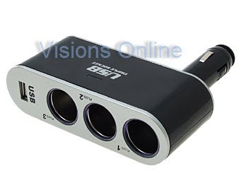Visions 12 Volt 3 Way Socket with 1 USB Charger Cigarette Lighter Car Adapter for Ipod, Cell Phones, Mp3 Players, GPS and More / Iphone 3gs /Iphone 4 Compatible