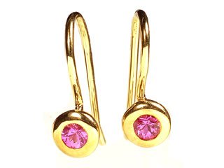 Pink Sapphire 18k Yellow Gold Hoop Stud Earrings Ctw 0.35