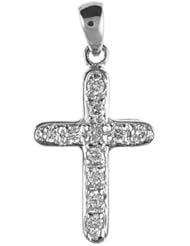 14K White Gold Diamond Cross Pendant with 18" Chain