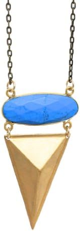 Crafts and Love "Apollo" 24k Gold Plated Turquoise Bezel and 3D Triangle Pendant Necklace on Brass Chain