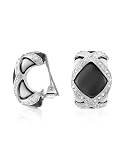 AZ Collection Black & White Enamel and Swarovski Crystal Clip On Earrings
