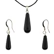 Black Stone Tear Drop Pendant and Earring Set - Pendant 8mm x 21mm, Earrings 6mm x 16mm - Adjustable Cord Necklace Black Stone Tear Drop Pendant and Earring Set - Pendant 8mm x 21mm, Earrings 6mm x 16mm - Adjustable Cord Necklace