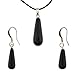 Black Stone Tear Drop Pendant and Earring Set -