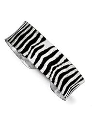 Sterling Silver 20.75mm Zebra Black & Silver Overlay Design Concave Fancy Cuff Bangle Bracelet Made in Italy