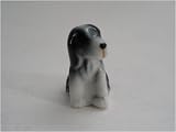 Dolls House Minatures Black and white porcelain dog sitting look