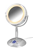 Wenko 3656310100 Kosmetik-Standspiegel Sensor Touch mit Radio & Uhr. 2-seitig