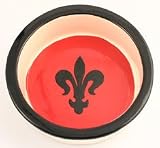 Melia Red Fleur-De-Lis Design Ceramic Dog Bowl-MEDIUM