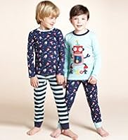 2 Pack Younger Boys Pure Cotton Baby Robot Pyjamas
