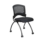 IMAGE OF Office Star Proline II Collection: Deluxe Armless Folding Chair With Plastic Back, Casters and Titanium Finish (2 pack), Nestable Fabric: Icon - Navy