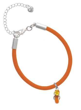 Orange Flip Flop with Yellow Hibiscus Flower Charm on an Orange Malibu Charm Bracelet
