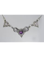 A Stunning Sterling Silver Gemstone Necklace Accented with Amethyst and Rainbow Moonstone