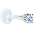 16 Gauge 5/16" Solid 14KT White Gold 3mm Plexi Blue Cubic Zirconia Bioplast Tragus Earring Stud