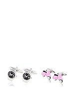 SILVIO SILVANI Dos Pares Gemelos Fantasía De Reloj De Pulsera Y Scooter Rosa Rosa / Negro