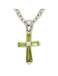 .925 Sterling Silver August Peridot Birthstone Baby Cross Pendant Necklace Birthstone Jewelry Birthstone Baby Cross Pendant Necklaces Gift Boxed w/Chain Necklace 13" (Including Lobster Claw) Gift Boxed