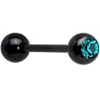 14 Gauge Zircon Blue Gem Black Anodized Titanium Barbell Tongue Ring
