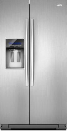 Gold 26.4 cu. ft. Side by Side Refrigerator with MicroEtch Spill Control Glass Shelves Convertible Meat-n-Veggie Compartment and External Ice/Water Dispenser Mono Satina
