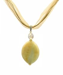 Necklace - N22 - Genuine Semi Precious Gemstone on Five-Strand Organza and Cotton Cord + 2" Extension Chain - Oval Shape ~ Tri-Color Jade