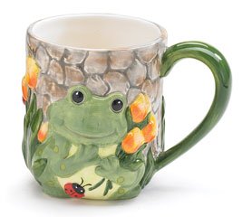 Lil' Frog/Toad Coffee Mug/Cup With Ladybug Accent Adorable Kitchen Decor