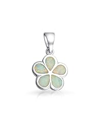 Bling Jewelry Hawaiian Jewelry Plumeria Flower White Opal Inlay Pendant Sterling
